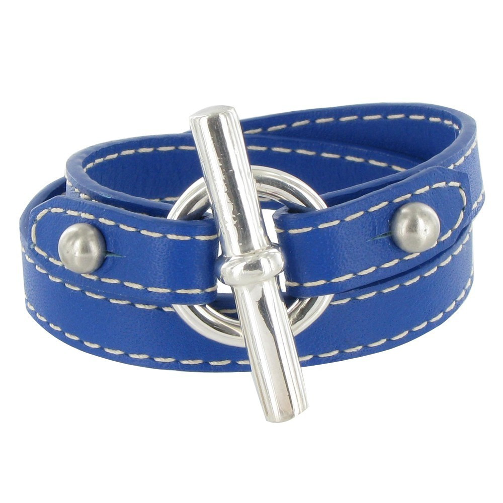 LES POULETTES BIJOUX Bracelet Double Tour Cuir et Fermoir T Argent 925 - Classics -