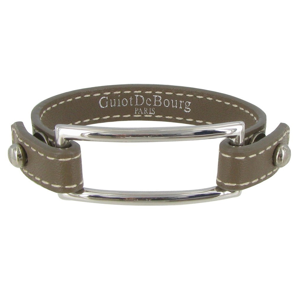 LES POULETTES BIJOUX Bracelet Cuir et Rectangle Argent 925 - Classics - Beige