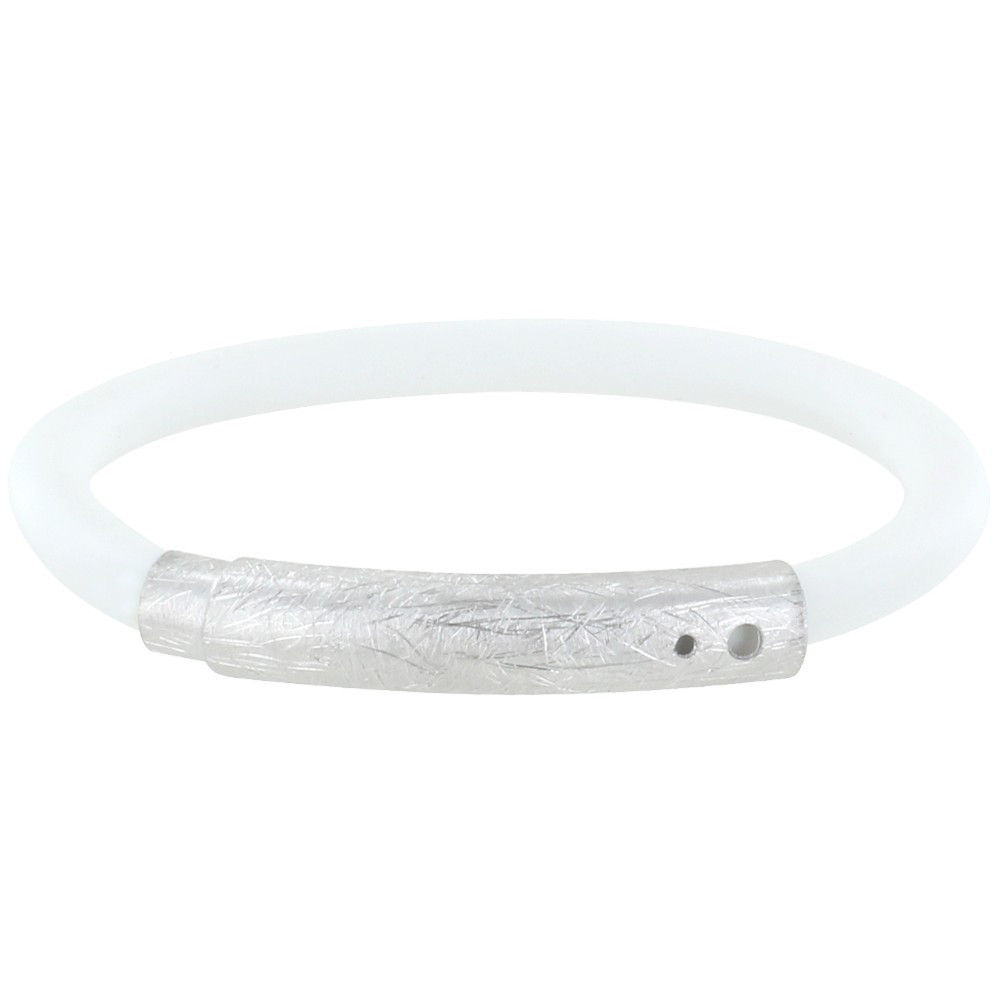 LES POULETTES BIJOUX Bracelet Argent 925 Brossé et Silicone - Classics - Blanc