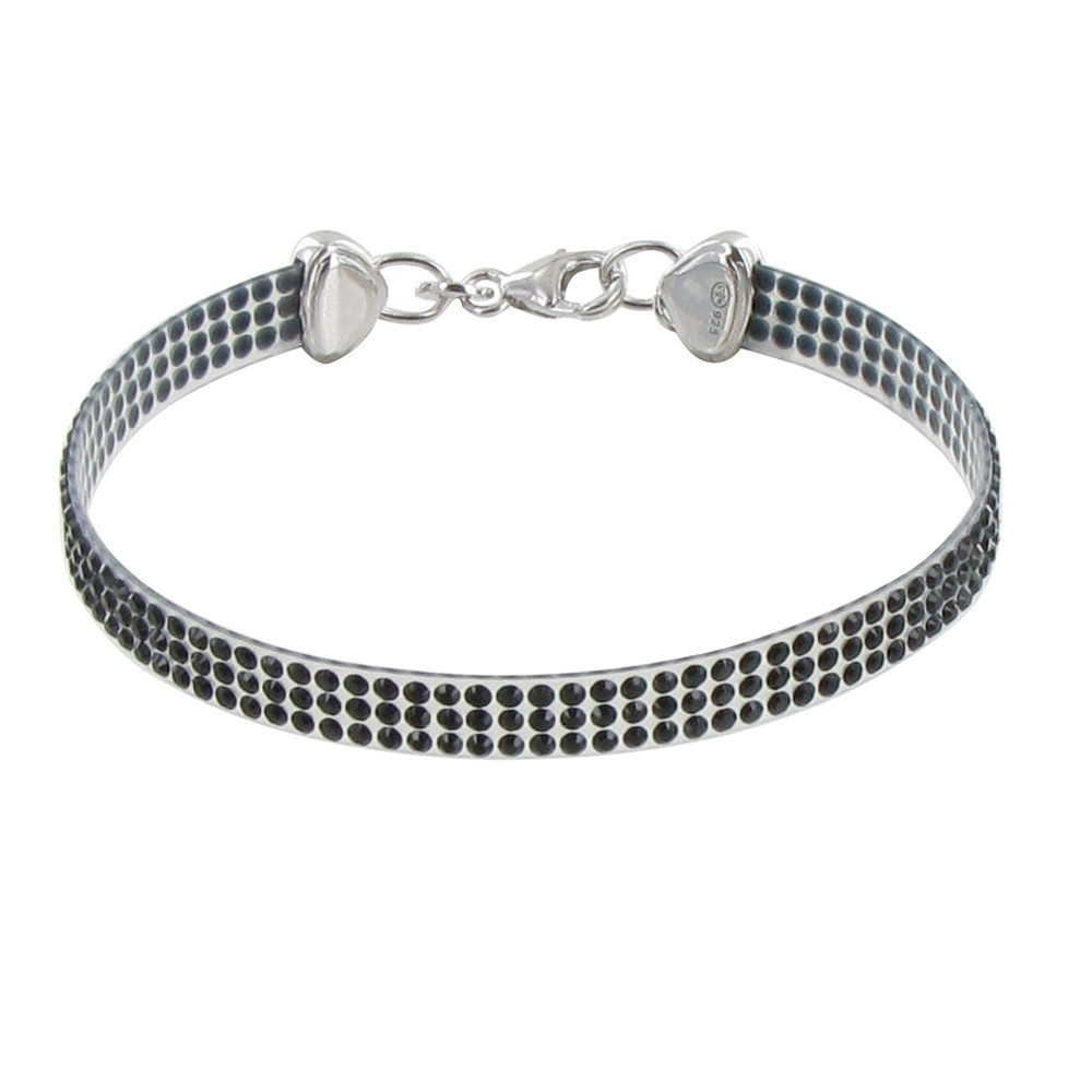 LES POULETTES BIJOUX Bracelet Argent 925 Rhodié Silicone et Strass - Classics