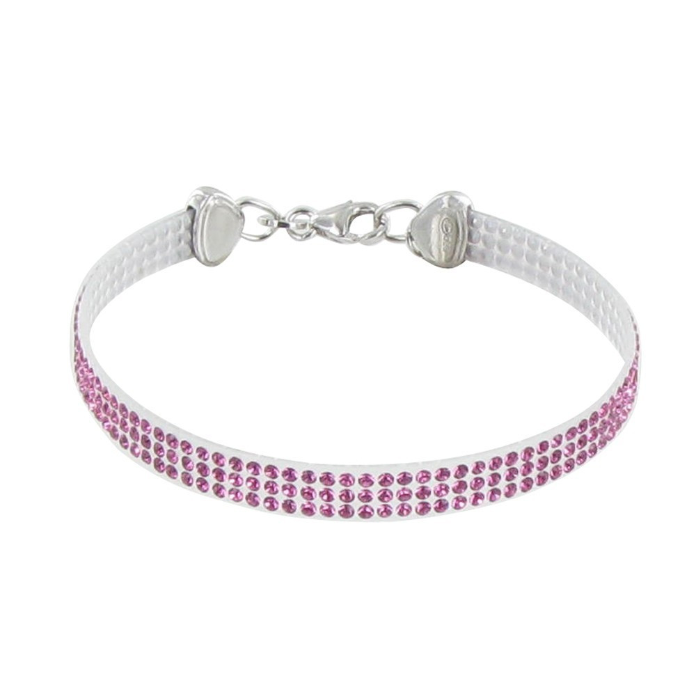 LES POULETTES BIJOUX Bracelet Argent 925 Rhodié Silicone et Strass - Classics - Rose