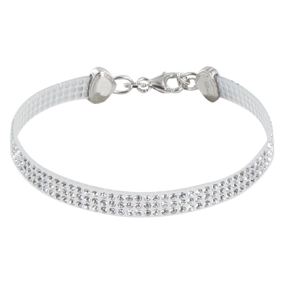 LES POULETTES BIJOUX Bracelet Argent 925 Rhodié Silicone et Strass - Classics - Blanc