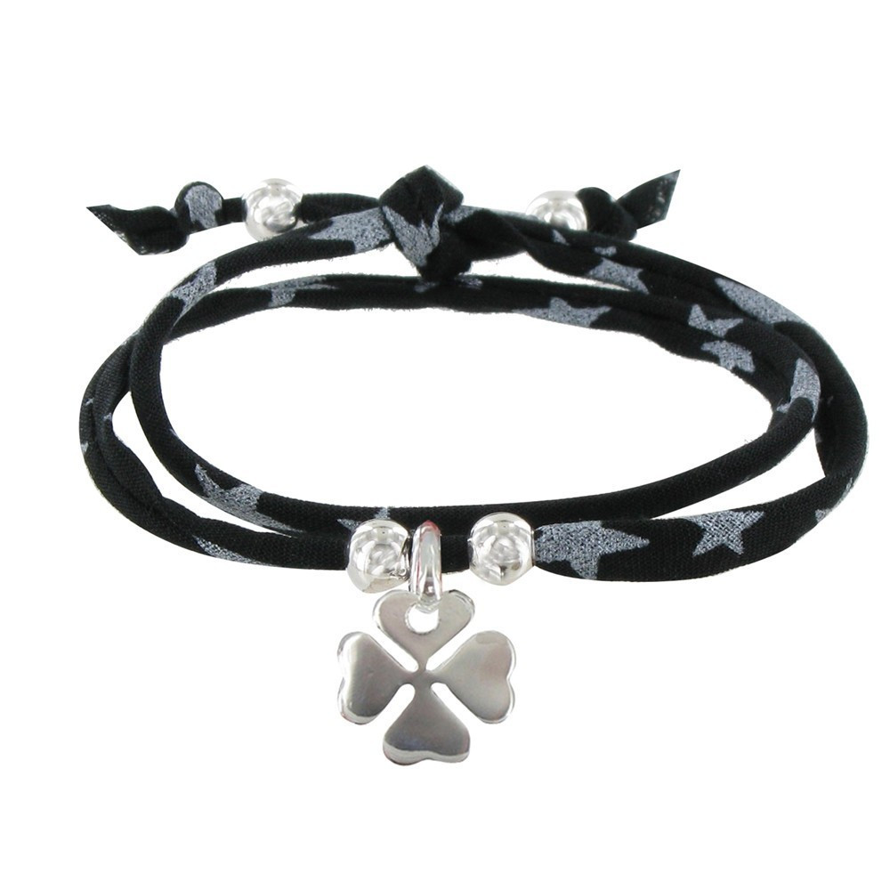 LES POULETTES BIJOUX Bracelet Double Tour Lien Etoiles et Trèfle Argent 925 - Classi