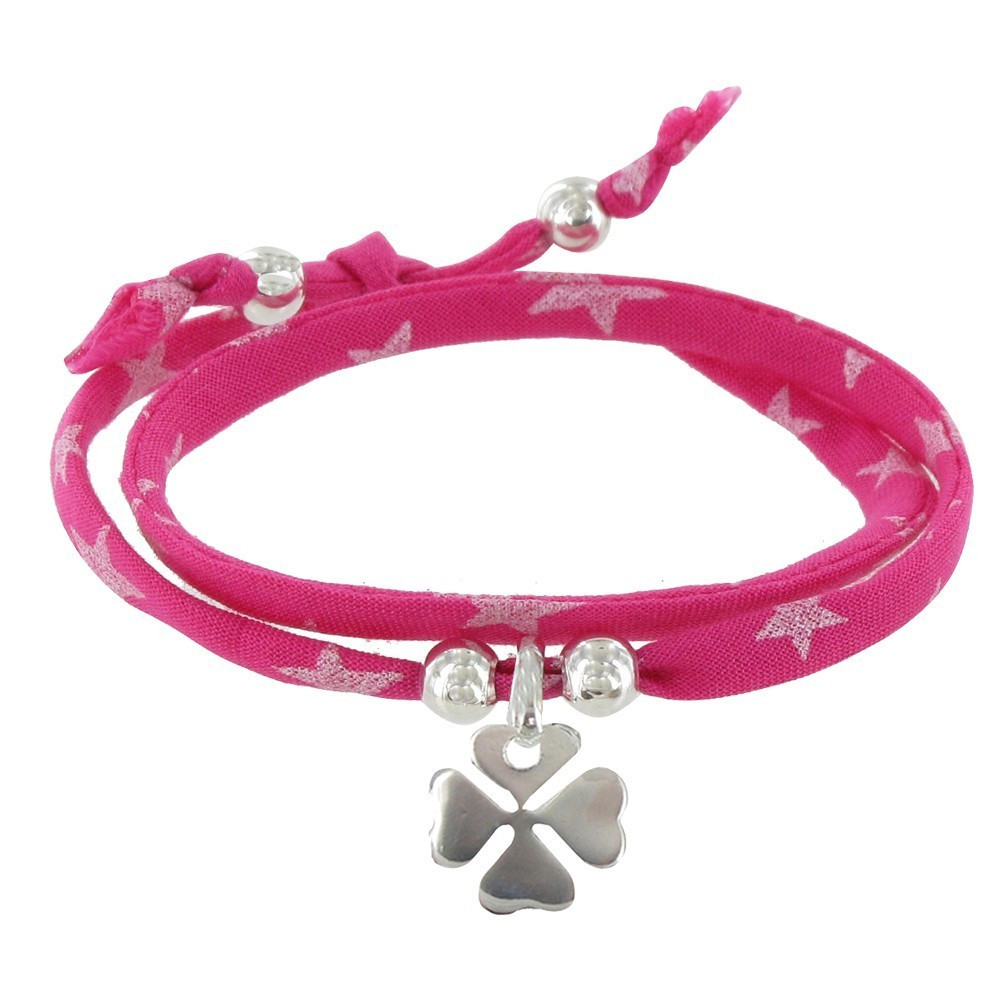 LES POULETTES BIJOUX Bracelet Double Tour Lien Etoiles et Trèfle Argent 925 - Colors