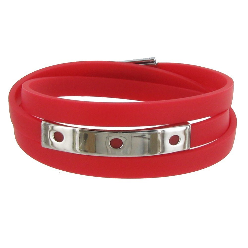 LES POULETTES BIJOUX Bracelet Silicone Rectangle et Fermoir Acier - Classics - Rouge
