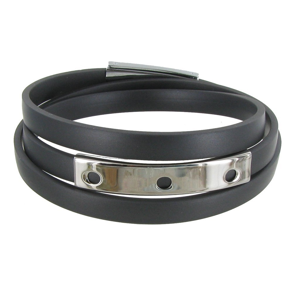 LES POULETTES BIJOUX Bracelet Silicone Rectangle et Fermoir Acier - Classics - Gris