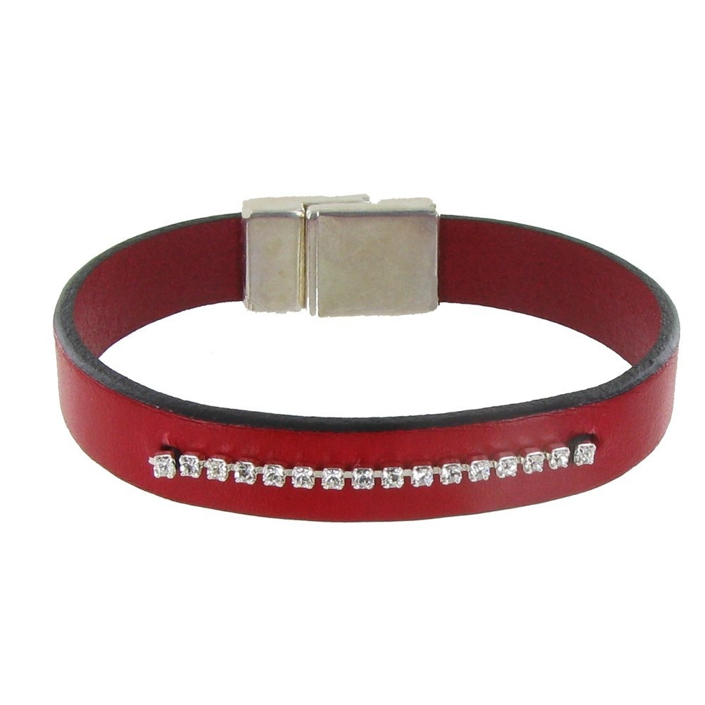 LES POULETTES BIJOUX - Bracelet Cuir et Barrette de Strass - Classics - Rouge