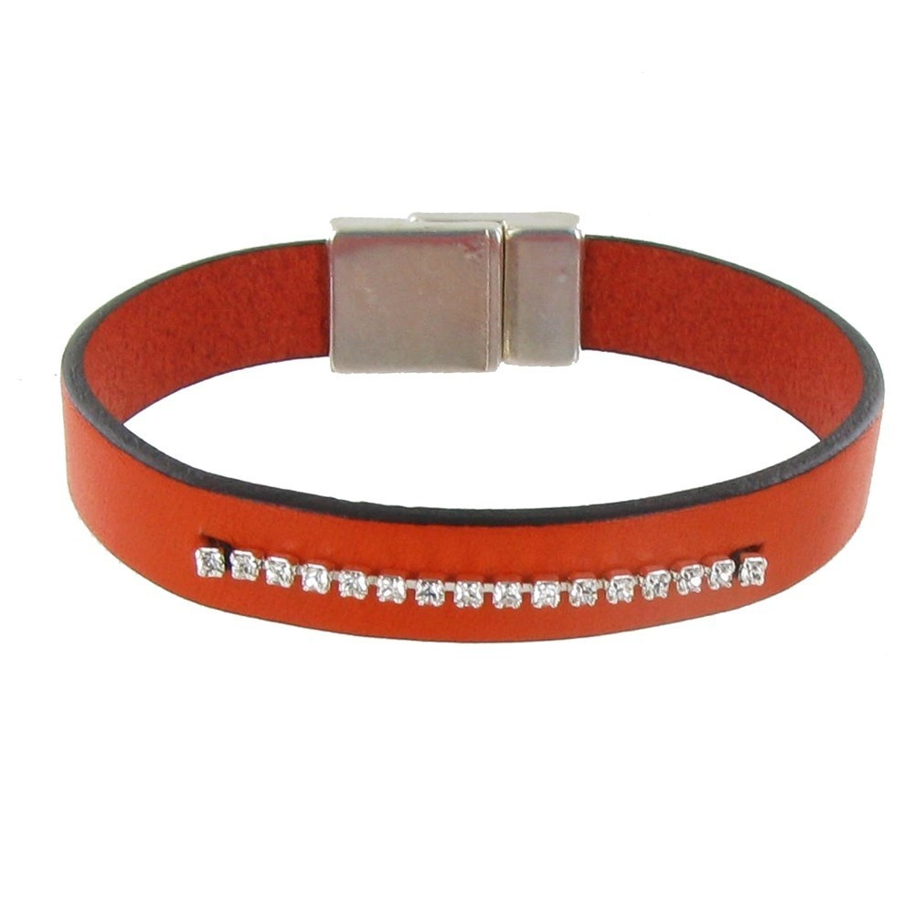LES POULETTES BIJOUX Bracelet Cuir et Barrette de Strass - Colors - Orange