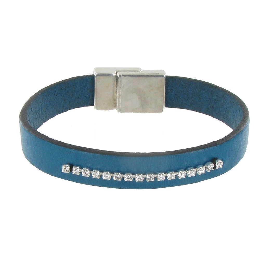 LES POULETTES BIJOUX Bracelet Cuir et Barrette de Strass - Colors - Turquoise