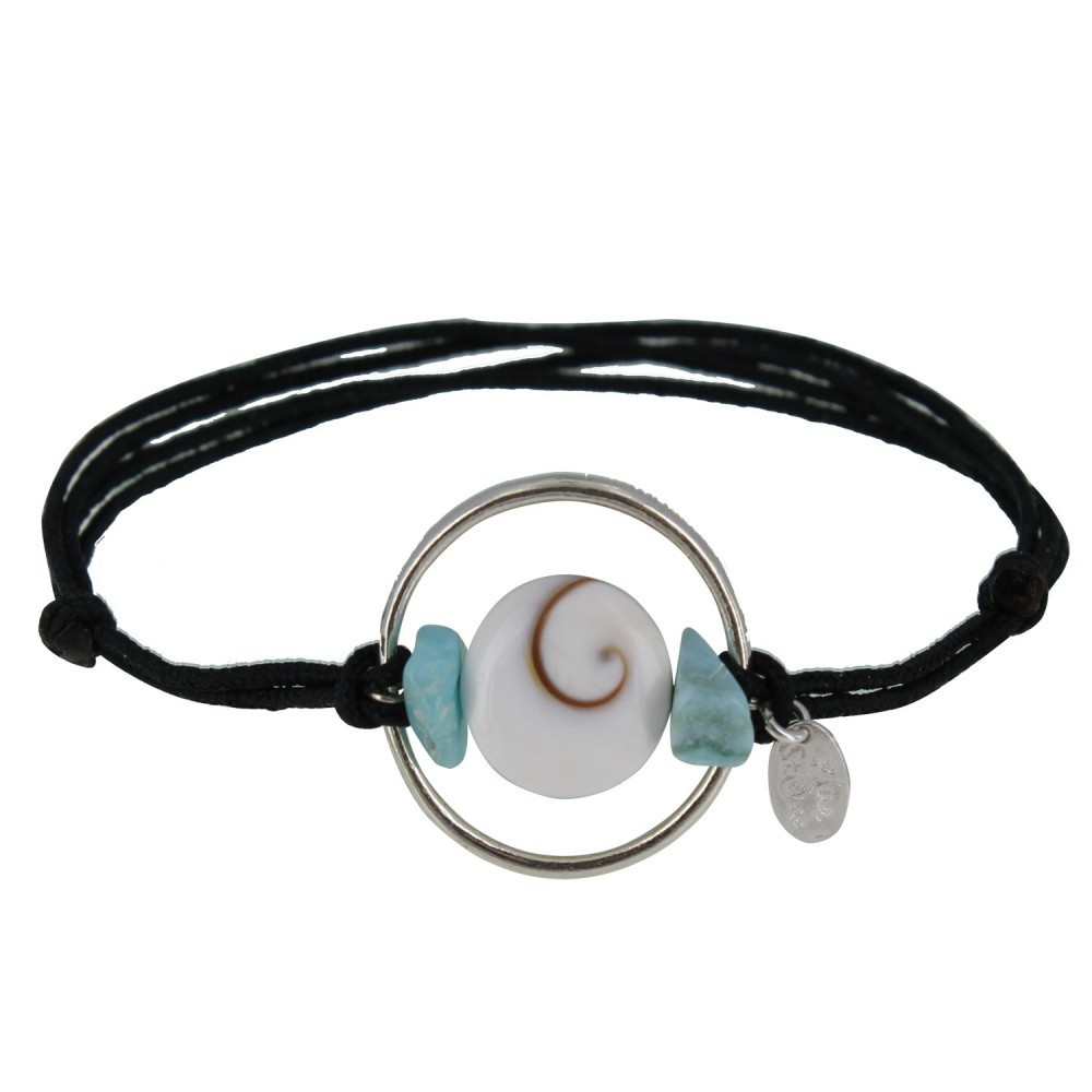 LES POULETTES BIJOUX Bracelet Lien Cercle Argent Pépites de Larimar et Oeil de Ste L