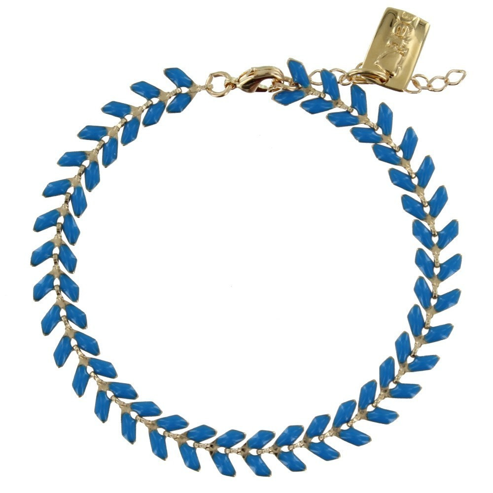 LES POULETTES BIJOUX - Bracelet Laurier Plaqué Or et Email - Classics - Azur