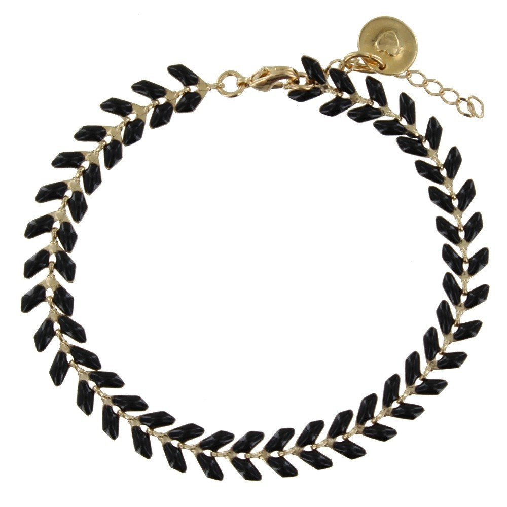 LES POULETTES BIJOUX - Bracelet Laurier Plaqué Or et Email - Classics - Noir
