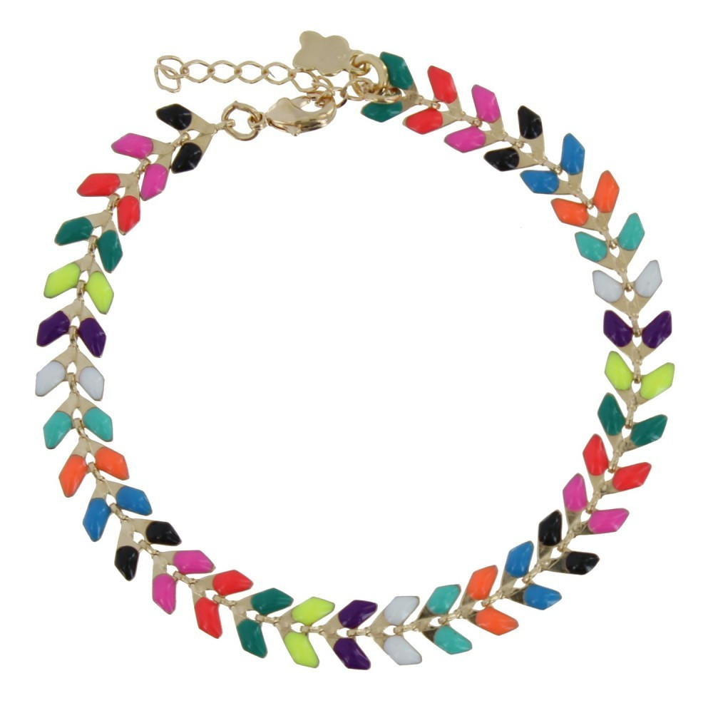 LES POULETTES BIJOUX Bracelet Laurier Plaqué Or et Email - Colors - Multicolore