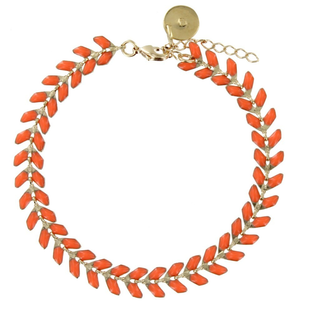 LES POULETTES BIJOUX - Bracelet Laurier Plaqué Or et Email - Colors - Orange