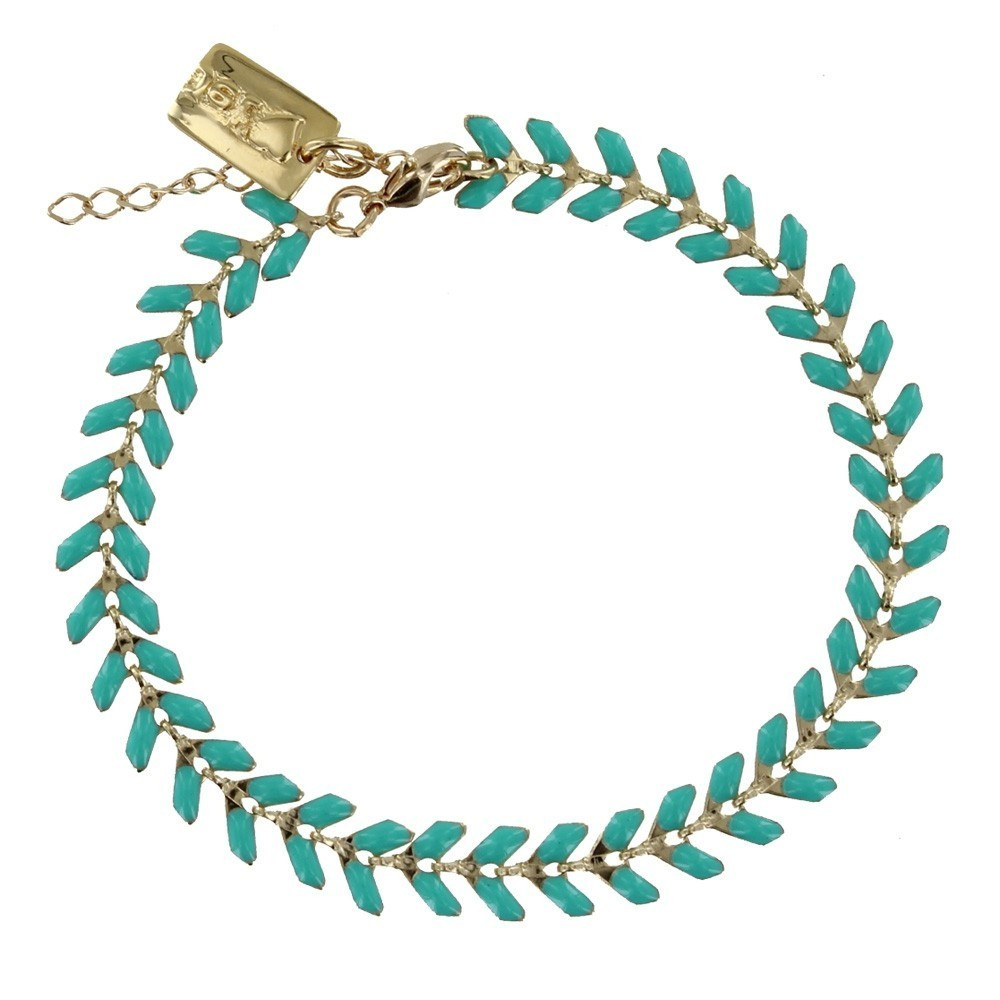 LES POULETTES BIJOUX - Bracelet Laurier Plaqué Or et Email - Colors - Turquoise