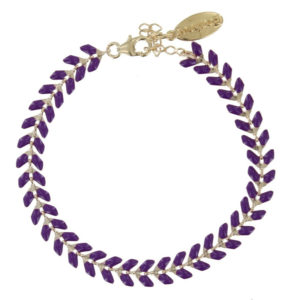 LES POULETTES BIJOUX - Bracelet Laurier Plaqué Or et Email - Colors - Violet