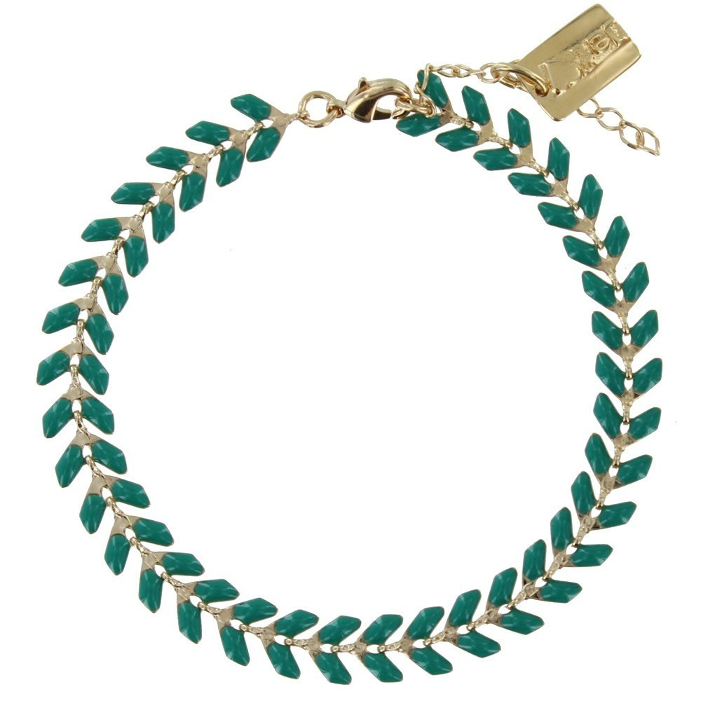 LES POULETTES BIJOUX Bracelet Laurier Plaqué Or et Email - Colors - Vert