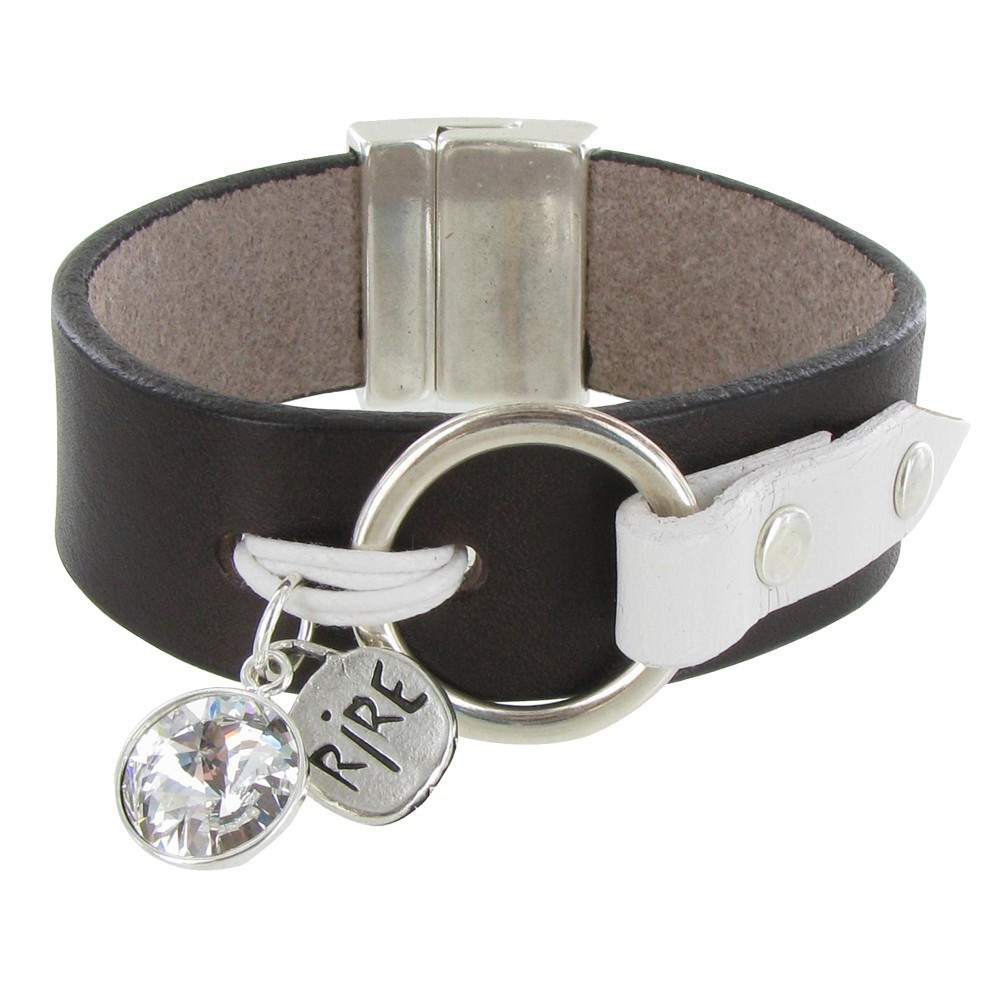 LES POULETTES BIJOUX Bracelet Cuir Marron Cristal et Médaille Rire - Classics