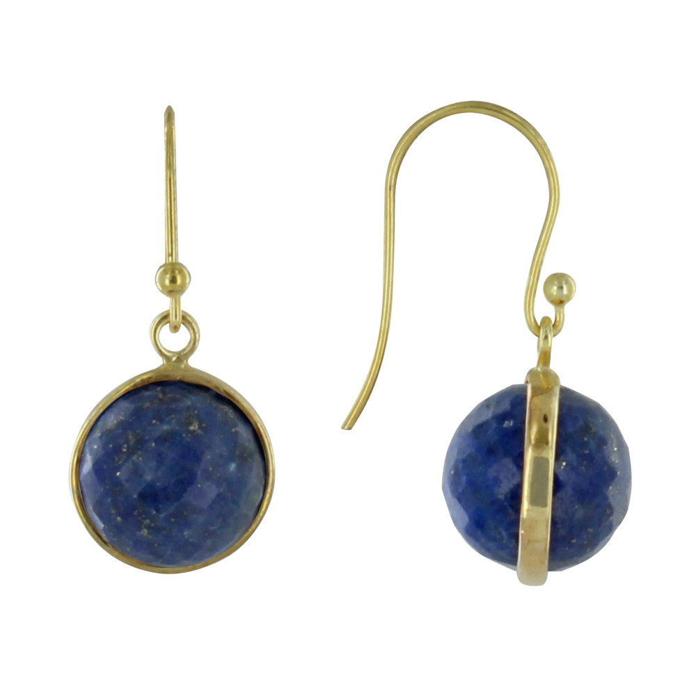 LES POULETTES BIJOUX - Boucles d'Oreilles Crochet Argent Doré Sphère de Lapis Lazuli