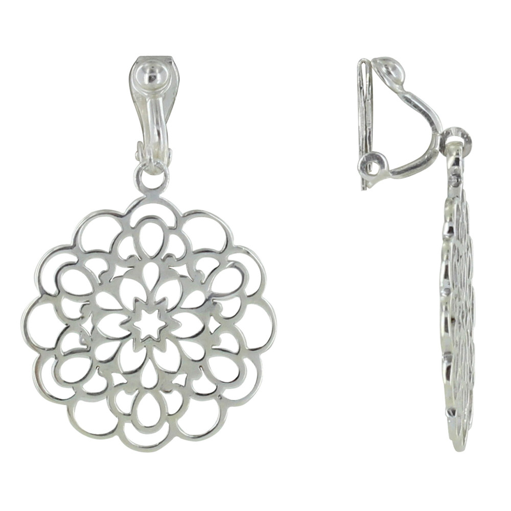 LES POULETTES BIJOUX Boucles d'Oreilles Argent Clip Fleur Arabesque