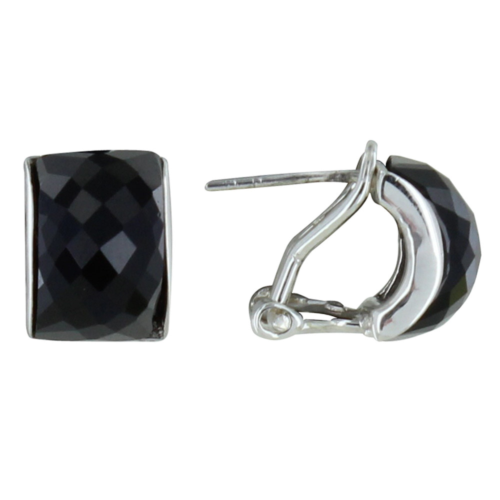 LES POULETTES BIJOUX Boucles d'Oreilles Argent Demi-Lune Onyx Facettée