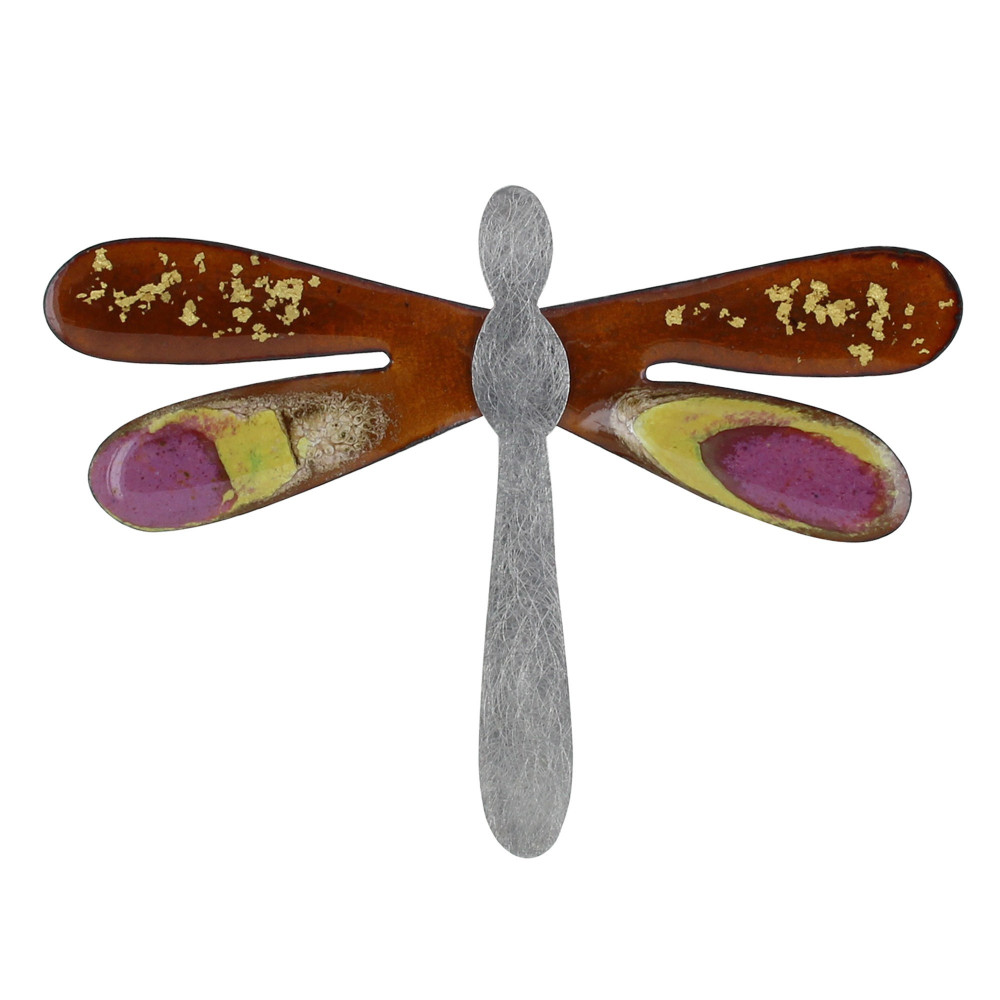 LES POULETTES BIJOUX Broche Libellule Émaillée Marron et Violet