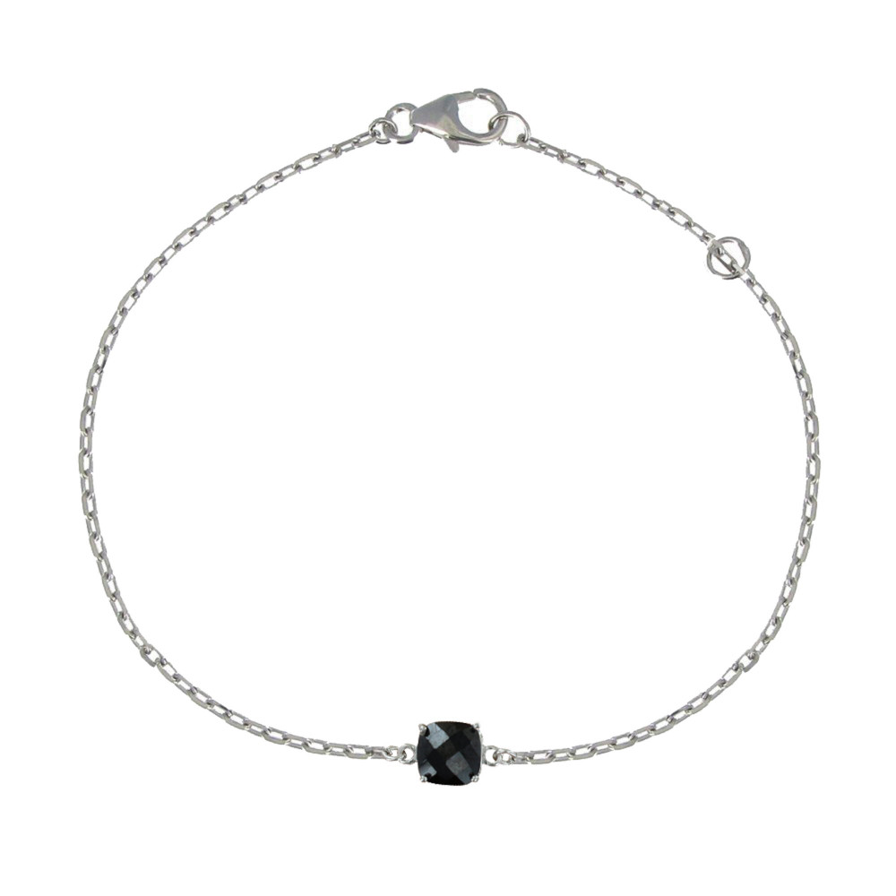 LES POULETTES BIJOUX Bracelet Argent Rhodié Carré de Zirconium Noir Facetté