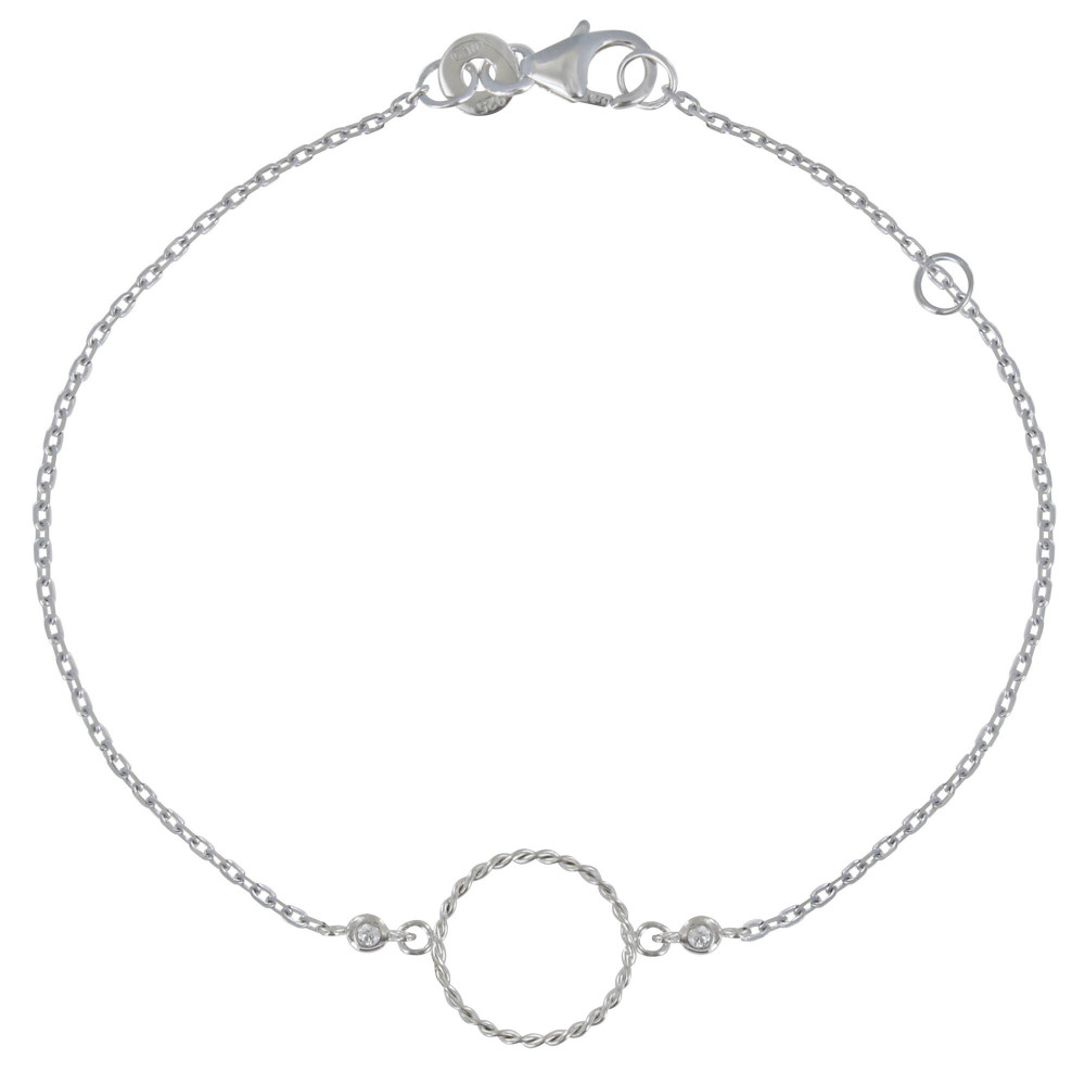 LES POULETTES BIJOUX Bracelet Argent Rhodié Cercle Tréssé et 2 Strass