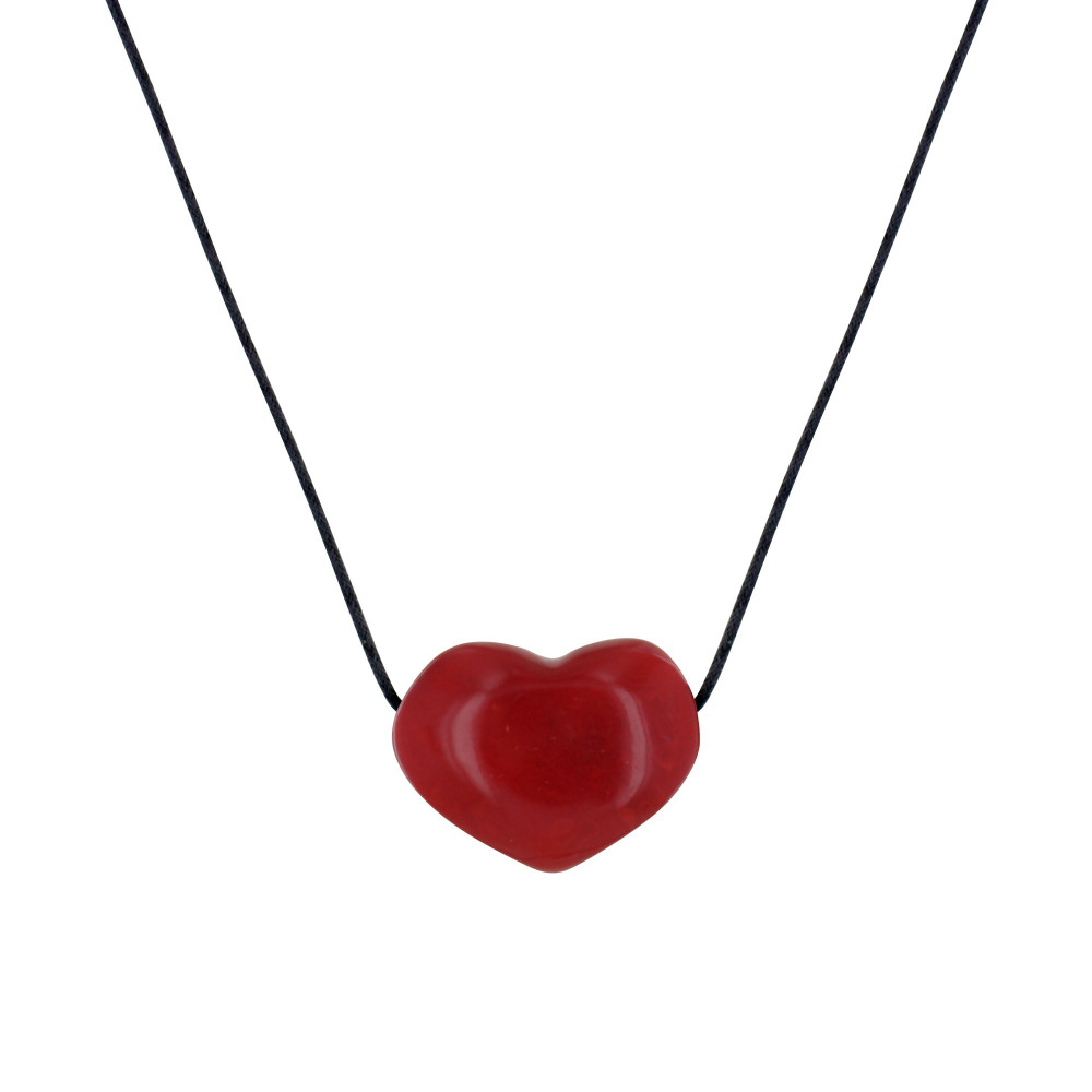 LES POULETTES BIJOUX - Collier Gros Coeur en Tagua - Classics - Rouge
