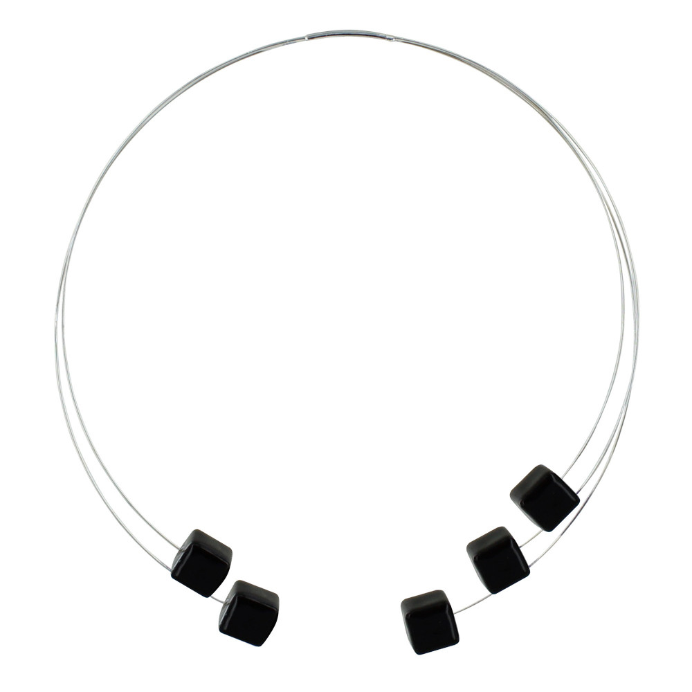 LES POULETTES BIJOUX - Collier Ras de Cou Torque Métal et Cinq Cubes Céramique