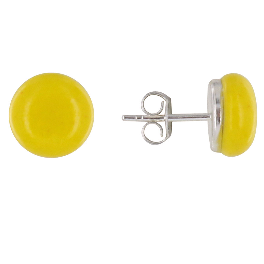 LES POULETTES BIJOUX Boucles d'Oreilles Clous Argent Perle de Céramique Jaune