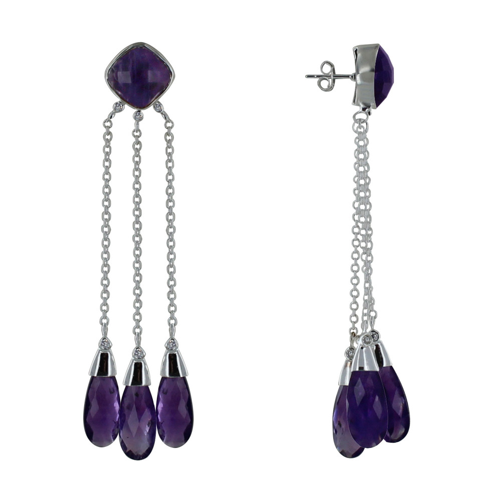 LES POULETTES BIJOUX Boucles d'Oreilles Argent Pluie d'Améthyste