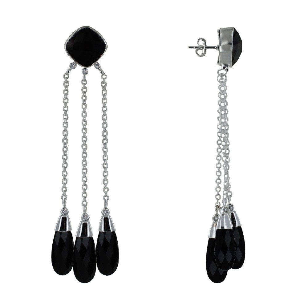 LES POULETTES BIJOUX Boucles d'Oreilles Argent Pluie d'Onyx Noir