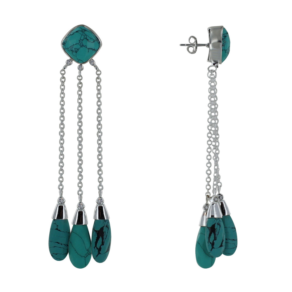 LES POULETTES BIJOUX Boucles d'Oreilles Argent Pluie de Turquoise
