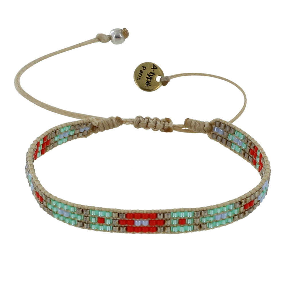 LES POULETTES BIJOUX Bracelet Tolowa Perles et Lien Tréssé Beige - Classics - Rouge