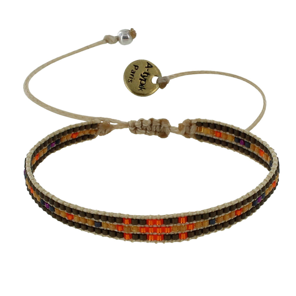 LES POULETTES BIJOUX Bracelet Mosaïc Perles et Lien Tréssé Beige - Orange