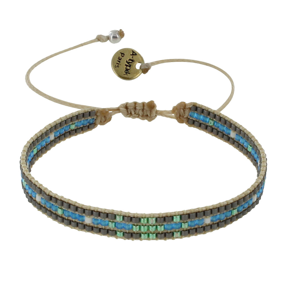 LES POULETTES BIJOUX Bracelet Mosaïc Perles et Lien Tréssé Beige - Turquoise