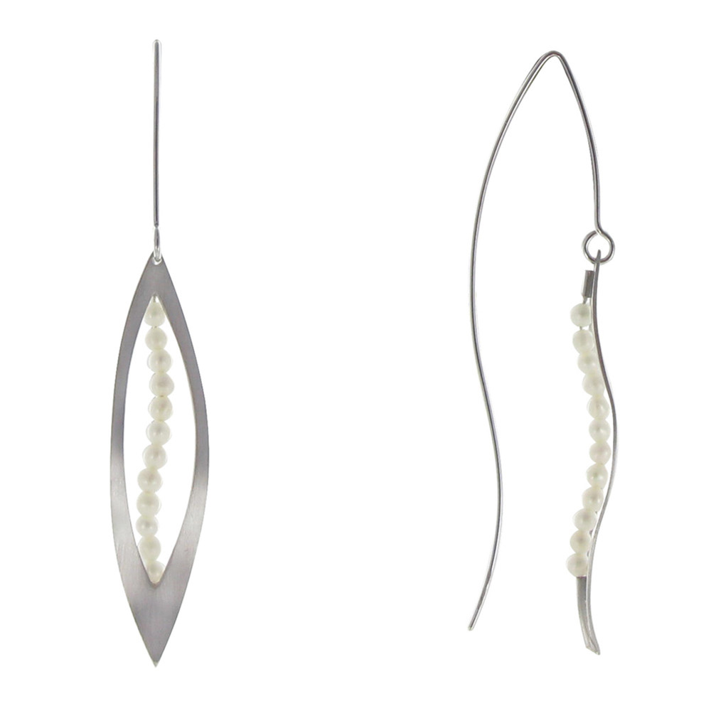 LES POULETTES BIJOUX Boucles d'Oreilles Argent 925 Feuille Ajourée et Perles Blanches