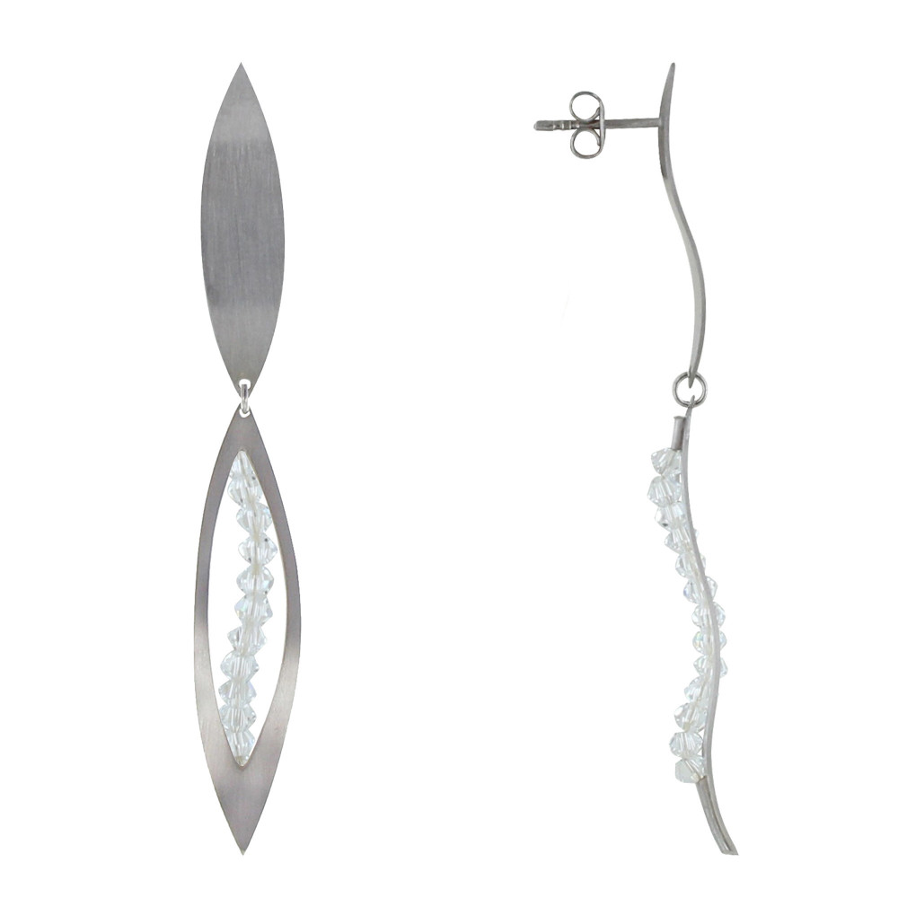 LES POULETTES BIJOUX Boucles d'Oreilles Argent 925 Feuille et Feuille Ajourée Cristal