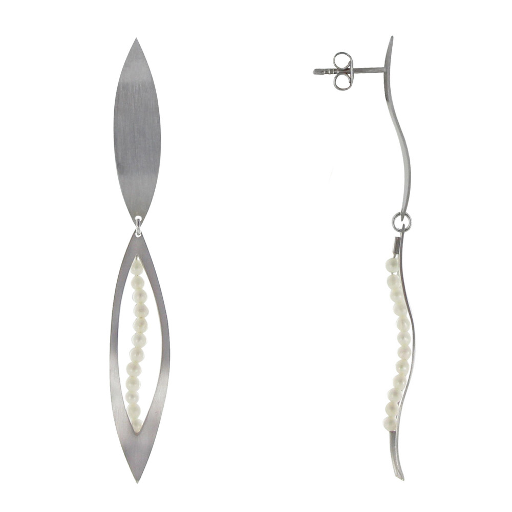LES POULETTES BIJOUX Boucles d'Oreilles Argent 925 Feuille et Feuille Ajourée Perles