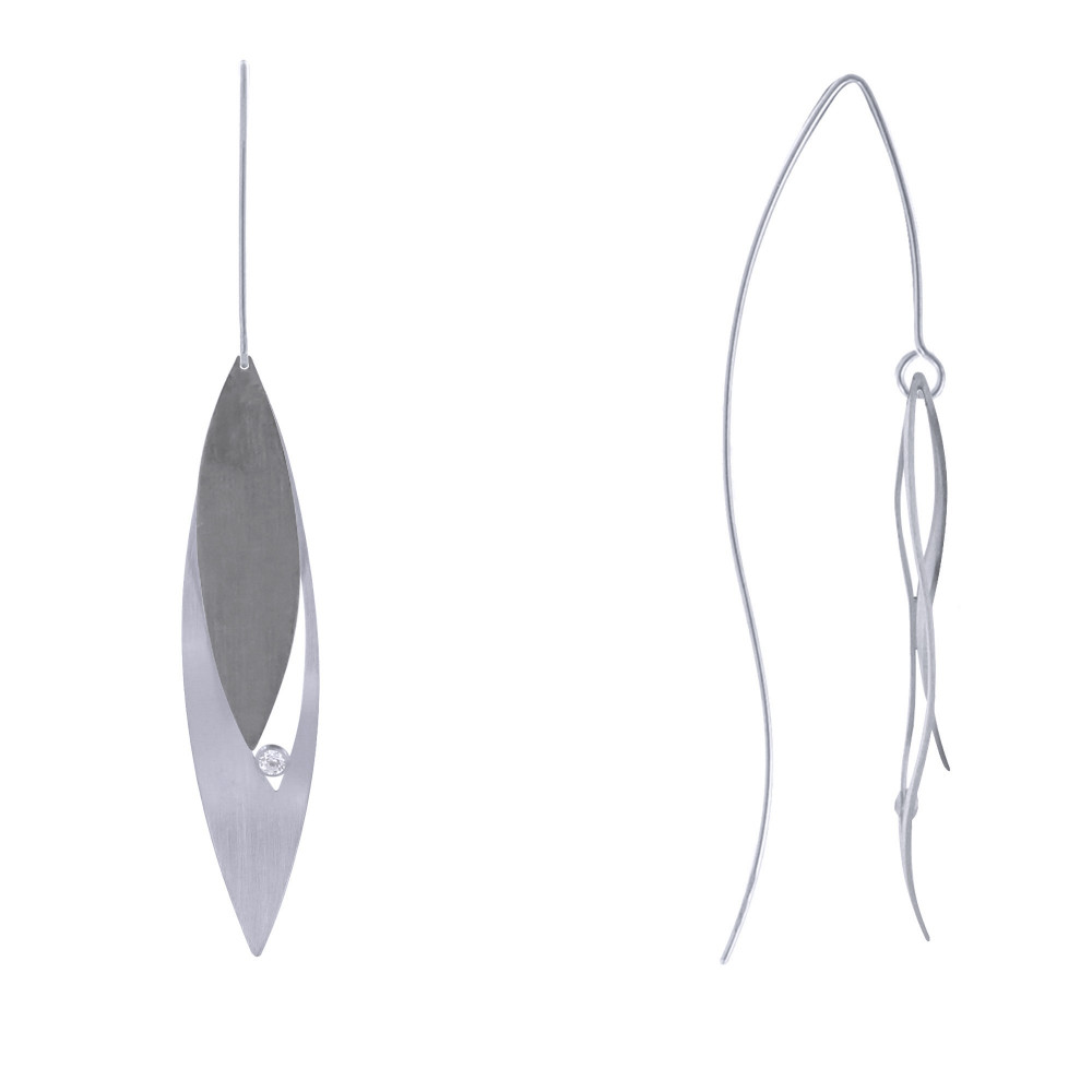 LES POULETTES BIJOUX Boucles d'Oreilles Argent Feuilles Argent Oxydé et Strass