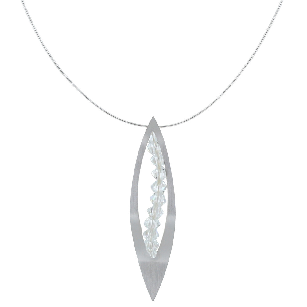 LES POULETTES BIJOUX Collier Argent 925 Feuille Ajourée et Cristal - Grand Modèle