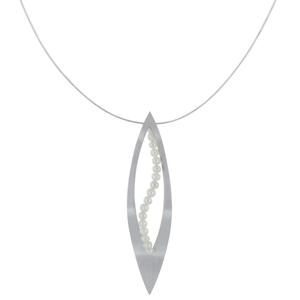 LES POULETTES BIJOUX Collier Argent 925 Feuille Ajourée et Perles Blanches - Grand M
