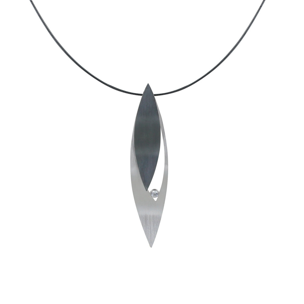 LES POULETTES BIJOUX Collier Argent 925 Feuilles Argent 925 Oxydé et Strass - Petit