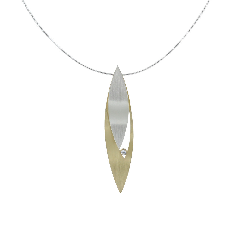 LES POULETTES BIJOUX Collier Plaqué Or Feuilles Argent et Strass - Petit Modèle