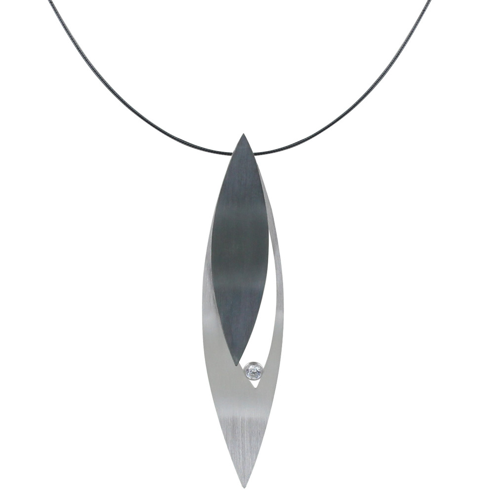 LES POULETTES BIJOUX Collier Argent Feuilles Argent Oxydé et Strass - Grand Modèle