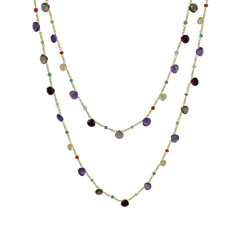LES POULETTES BIJOUX Collier Sautoir Argent Doré Multi Pierres