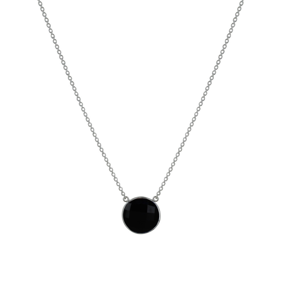LES POULETTES BIJOUX Collier Argent Pavé Facetté d'Onyx Noir