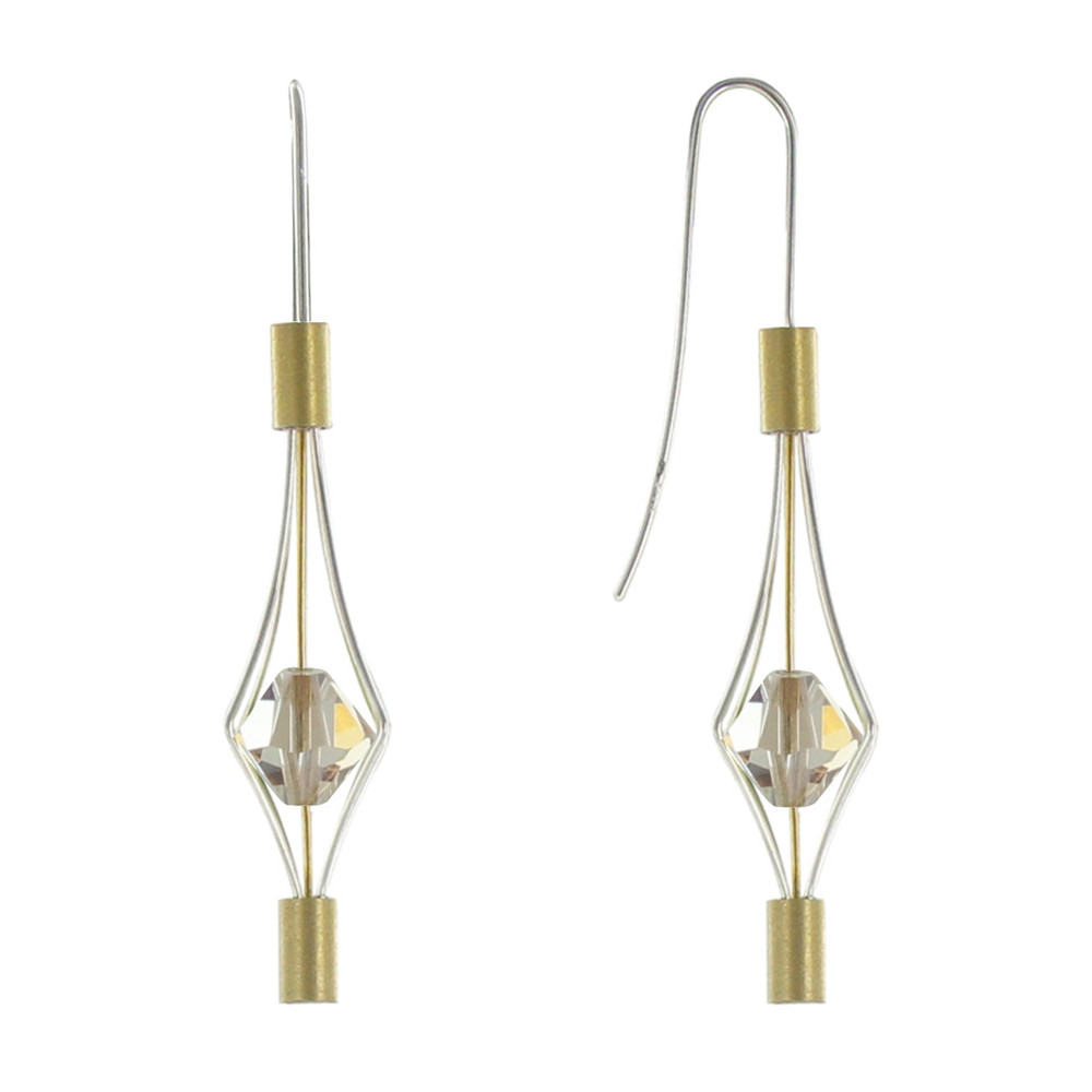 LES POULETTES BIJOUX - Boucles d'Oreilles Argent et Plaqué Or Lanterne et Cristal -