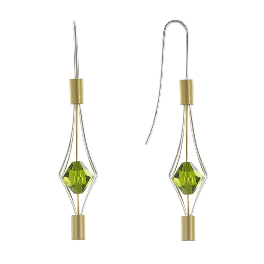 LES POULETTES BIJOUX - Boucles d'Oreilles Argent et Plaqué Or Lanterne et Cristal -